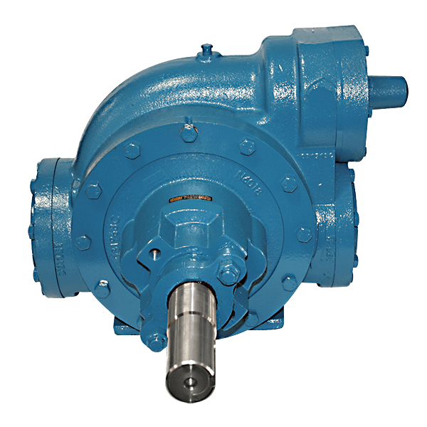 Blue NPH Series sliding vane pump with 180° port design and ductile iron construction for industrial use.