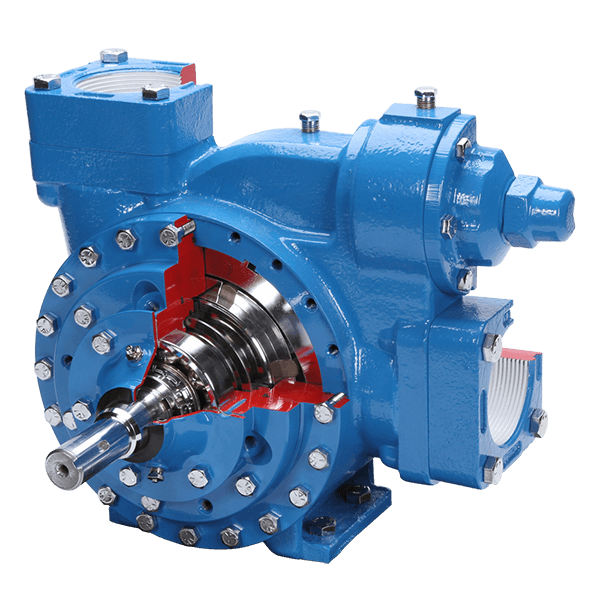 Blue industrial SGL Series Sliding Vane Pump with visible internal components designed for liquefied gas applications.