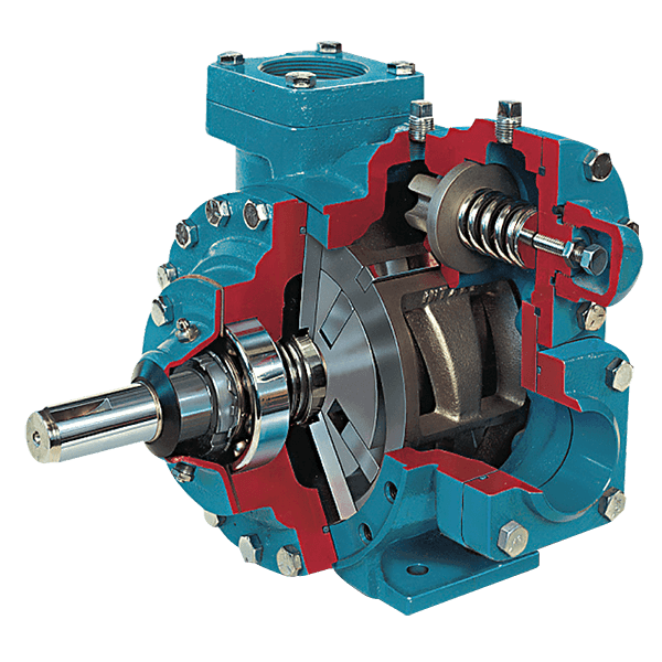 Cutaway view of Blackmer XLW series durable sliding vane pump for abrasive liquids with replaceable wear surfaces and efficient performance