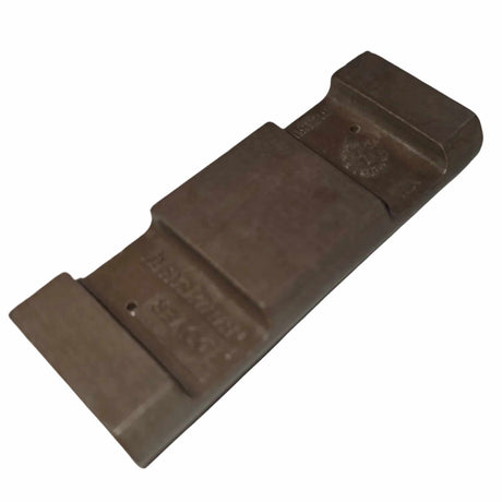 091219 Vane pump component, dark brown metal with a stepped flat profile and raised end sections