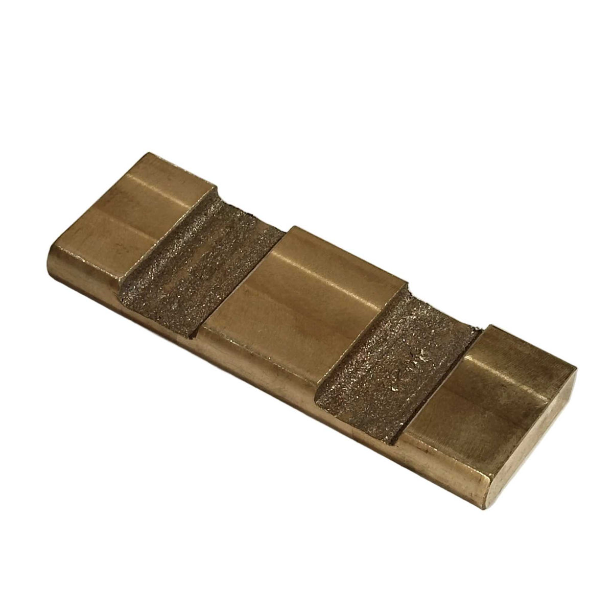 091804 Vane bronze pump component with a flat elongated shape and three textured recessed sections